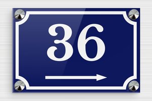 House Number Signs - Engraved Plexiglass - bleu-blanc - screws-caps - en-uk-house-number-arrow-001-3-1748951438569