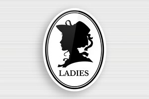 Toilet Signs for Doors - Oval Women's Restroom Sign - blanc-noir - glue - en-uk-ladies-restroom-sign-009-1-1748952878570