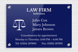 Business Signs with Logo - Engraved Plexiglass - bleu-blanc - screws-caps - en-uk-lawyer-003-0-1748950672621