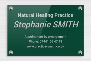 Naturopath Business Signs - Engraved Plexiglass - vert-argent - screws-caps - en-uk-natural-healing-practice-001-4-1748950546965