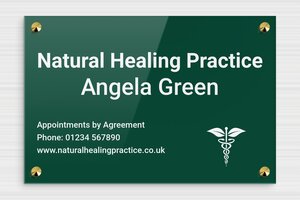 Naturopath Business Signs - Engraved Plexiglass - vert-blanc - screws-caps - en-uk-natural-healing-practice-003-1-1748950523394