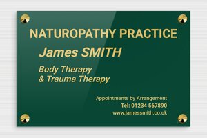 Naturopath Business Signs - Engraved Plexiglass - vert-or - screws-caps - en-uk-natural-healing-practice-003-4-1748950485365