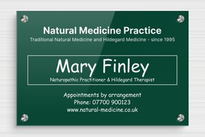 Naturopath Business Signs - Engraved Plexiglass - vert-blanc - screws-spacer - en-uk-natural-healing-practice-005-4-1748950459034