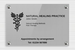 Naturopath Business Signs - Engraved Plexiglass - gris-noir - screws-caps - en-uk-natural-healing-practice-007-1-1748950492189