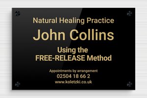 Naturopath Business Signs - Engraved Plexiglass - noir-or - screws-spacer - en-uk-natural-healing-practice-010-1-1748950426819