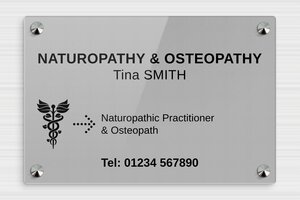 Naturopath Business Signs - Engraved Plexiglass - gris-noir - screws-caps - en-uk-natural-health-practice-001-5-1748950377188