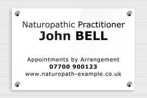 Naturopath Business Signs - Engraved Plexiglass - blanc-noir - screws-caps - en-uk-naturopath-001-3-1748962822406