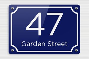 Stainless Steel House Number Signs - Engraved Plexiglass - bleu-blanc - screws-caps - en-uk-number-design-002-3-1748964155969