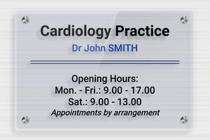 Transparent Acrylic Business Signs - Clear plexiglass Blue - bleu - screws-spacer - en-uk-practice-sign-plexi-trans-001-1-1748957982839