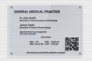 Transparent Acrylic Business Signs - Clear plexiglass Blue - bleu - screws-spacer - en-uk-practice-sign-plexi-trans-002-4-1748958093194