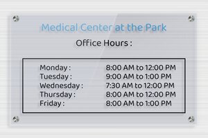 Transparent Acrylic Business Signs - Clear plexiglass Blue - bleu - screws-spacer - en-uk-practice-sign-plexi-trans-014-3-1748963880261