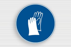 Health and Safety Signs - Round Sign: Wearing of protective gloves mandatory - bleu-blanc - glue - en-uk-safety-site-gloves-009-3-1748949437476