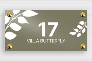 House Number Signs - Printed Aluminium - taupe-blanc - screws-caps - en-uk-villa-sign-017-1-1748951483391
