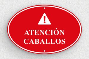 Placas para Caballos - PVC - undefined - rouge-blanc - screws - es-atencion-caballos-senal-001-4-1747819061698