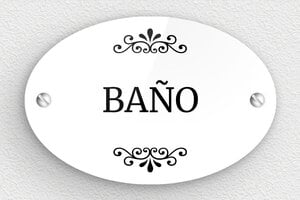 Carteles de Baño - Cartel para WC - Plexiglás - Ovalado - 105 x 70 mm - undefined - blanc-noir - screws - es-cartel-de-bano-011-1-1747823480418