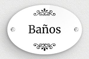 Placas de Metacrilato - Cartel para WC - Plexiglás - Ovalado - 105 x 70 mm - undefined - blanc-noir - screws - es-cartel-de-bano-016-1-1747823351925