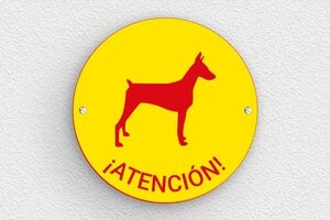 Placas Redondas - Cartel 'Cuidado con el perro' - undefined - jaune-rouge - screws - es-cartel-perro-039-2-1747822405860