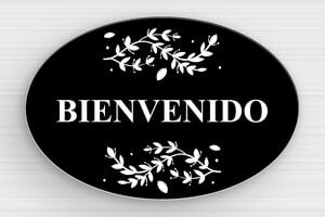 Placas para Puerta de Entrada - Cartel ovalado de PVC para puerta con la inscripción 'Bienvenido' - undefined - noir-blanc - glue - es-cartel-puerta-bienvenido-006-2-1747823147308