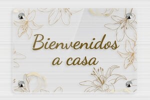 Placas de Metacrilato Transparente para Puerta  - Cartel 'Bienvenidos a nuestro hogar con motivo floral' - undefined - transparent - screws-caps - es-cartel-puerta-plexi-trans-002-1-1747898753580
