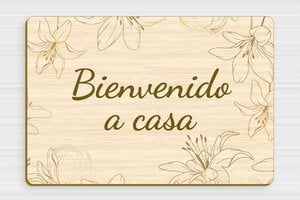 Placas de Madera para Puerta  - Letrero 'Bienvenido a nuestro hogar con patrón floral' - undefined - erable - glue - es-casa-puerta-letrero-madera-002-4-1747898390179