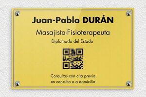 Placas para Fisioterapeutas - Plexiglás grabado - undefined - or-clair-noir - screws-caps - es-placa-pro-codigo-qr-005-3-1748857946786