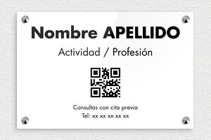 Placas para Fisioterapeutas - Plexiglás grabado - undefined - blanc-noir - screws-caps - es-placa-pro-codigo-qr-007-3-1748857908393