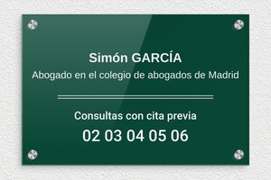 Placas para Despachos de Abogados - Plexiglás - undefined - vert-blanc - screws-caps - es-ppro-abogado-001-5-1748857546938