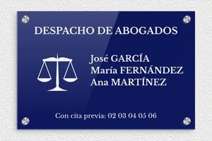 Placas para Despachos de Abogados - Plexiglás - undefined - bleu-blanc - screws-caps - es-ppro-abogado-003-0-1748857640479