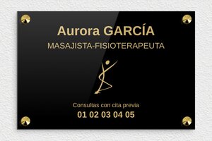 Placas para Fisioterapeutas - Plexiglás grabado - undefined - noir-or - screws-caps - es-ppro-fisioterapeuta-002-0-1748857940986