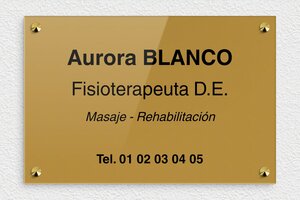 Placas para Fisioterapeutas - Plexiglás grabado - undefined - or-fonce-noir - screws-caps - es-ppro-fisioterapeuta-003-0-1748858048209