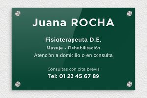 Placas para Fisioterapeutas - Plexiglás grabado - undefined - vert-blanc - screws-caps - es-ppro-fisioterapeuta-003-4-1748857964446