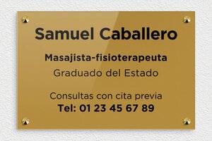 Placas para Fisioterapeutas - Plexiglás grabado - undefined - or-fonce-noir - screws-caps - es-ppro-fisioterapeuta-004-4-1748857865096