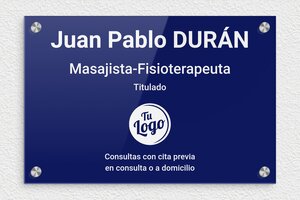 Placas para Fisioterapeutas - Plexiglás grabado - undefined - bleu-blanc - screws-caps - es-ppro-masajista-kine-001-2-1748857917483