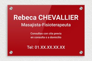 Placas para Fisioterapeutas - Plexiglás grabado - undefined - rouge-blanc - screws-caps - es-ppro-masajista-kine-005-2-1748857953821