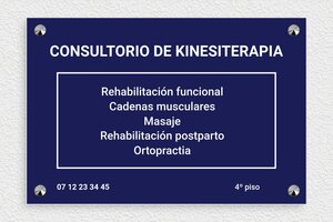 Placas para Fisioterapeutas - PVC grabado - undefined - bleu-marine-blanc - screws-caps - es-ppro-masajistakine-004-1-1748857976927