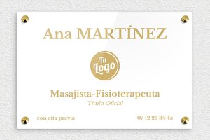 Placas para Fisioterapeutas - Plexiglás grabado - undefined - blanc-or - screws-caps - es-profesional-masajista-fisioterapeuta-003-1-1748858071953