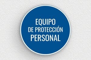 Placas Redondas - Cartel Redondo 'Uso obligatorio de equipo de protección personal' - undefined - bleu-blanc - glue - es-seguridad-cartel-industria-002-3-1747819771872