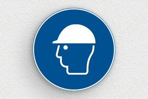 Gebotsschilder - Rundes Schild: Helmpflicht - 200 x 200 mm - PVC - bleu-blanc - glue - eu-panneau-chantier-casque-008-3