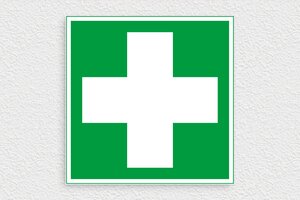 Gebotsschilder - Erste-Hilfe-Schild - 200 x 200 mm - PVC - vert-blanc - glue - eu-panneau-signalisation-002-3