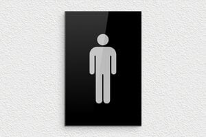 Hotelschilder - Plexiglass WC-Schild für Herren - 100 x 150 mm - Plexiglas - noir-argent - glue - eu-plaque-toilette-002-3