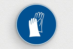 Sicherheitsschilder - Rundes Schild: Tragen von Schutzhandschuhen verpflichtend - 200 x 200 mm - PVC - bleu-blanc - glue - eu-securite-chantier-gants-009-3