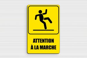 Panneau attention à la marche - Plaque signalétique - Attention à la marche - 100 x 150 mm - PVC - 100 x 150 mm - PVC - jaune-noir - glue - humour-attention-marche-006-3