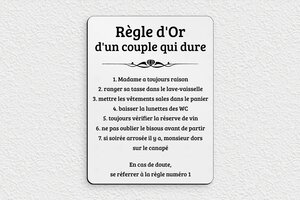 Panneau humour couple - Panneau règle d'or d'un couple qui dure - 150 x 200 mm - PVC - gris-noir - none - humour-couple-007-1