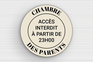 Panneau humour couple - Plaque ronde chambre des parents - 100 x 100 mm - PVC - ecru-noir - glue - humour-couple-009-1