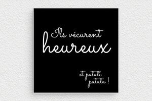 Panneau Saint-Valentin humour - Plaque ils vécurent heureux - 100 x 100 mm - PVC - noir-blanc - none - humour-couple-040-4