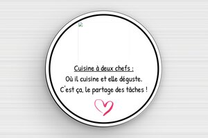 Plaque humour couple dispute - Plaque ronde cuisine à deux chefs - 120 x 120 mm - PVC - custom - glue - humour-couple-056-4