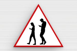 Panneau danger humour - Panneau danger humoristique - Piétons au téléphone - Triangulaire - PVC - 200 x 173 mm - 200 x 173 mm - PVC - custom - glue - humour-danger-006-3