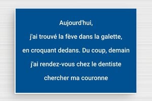 Panneau dentiste humour - Rendez-vous chez le dentiste chercher ma couronne - Plaque humoristique - PVC - 100 x 70 mm - 100 x 70 mm - PVC - bleu-blanc - glue - humour-dentiste-003-1