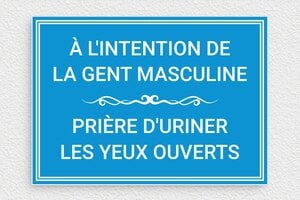 Panneau humoristique interdit d’uriner - Plaque prière d'uriner les yeux ouverts - 210 x 150 mm - PVC - bleu-ciel-blanc - glue - humour-interdiction-uriner-006-3