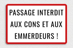 Panneau interdiction humour - Plaque passage interdit aux cons - 300 x 200 mm - PVC - custom - glue - humour-interdit-con-003-3